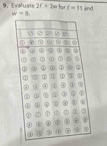 Evaluate 2c+2w for t=11 and
w=8.