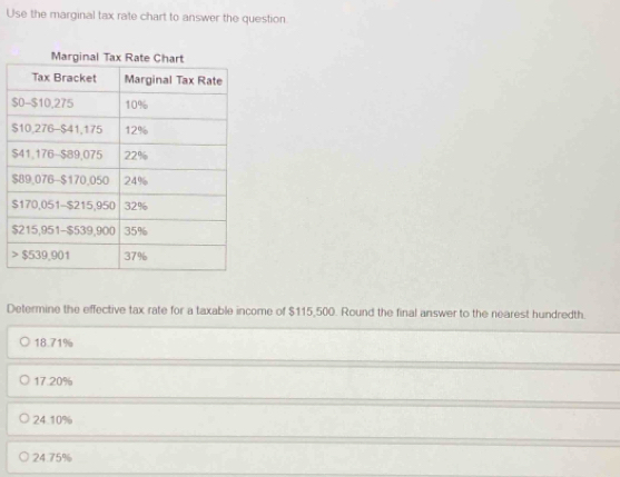 Solved: Use the marginal tax rate chart to answer the question ...