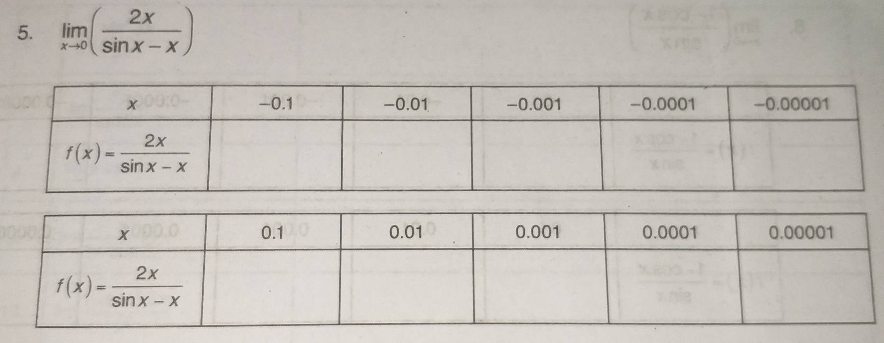 limlimits _xto 0( 2x/sin x-x )