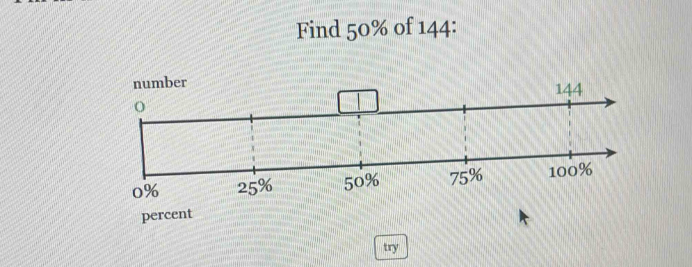 Find 50% of 144 : 
percent 
try