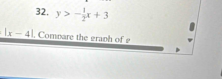 y>- 1/2 x+3
=|x-4|. Combare the graph of g