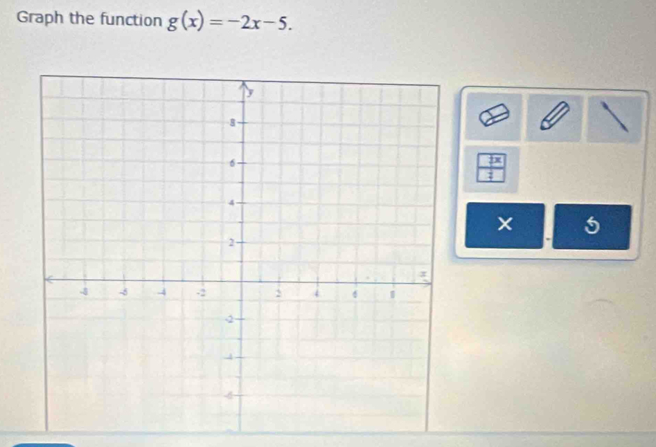 Graph the function g(x)=-2x-5.
 7x/2 
×