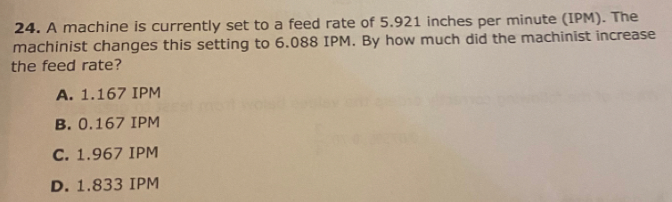 A machine is currently set to a feed rate of 5.921 inches per minute ...