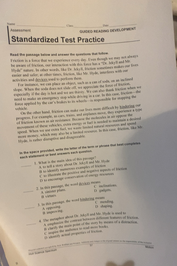 Gelöst:Name _Class Date_ Assessment GUIDED READING DEVELOPMENT ...