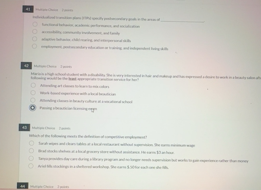 Solved: Individualized transition plans (ITPs) specify postsecondary ...