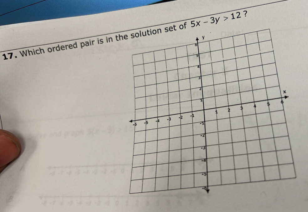 Which ordered pair is in tt of 5x-3y>12 ?