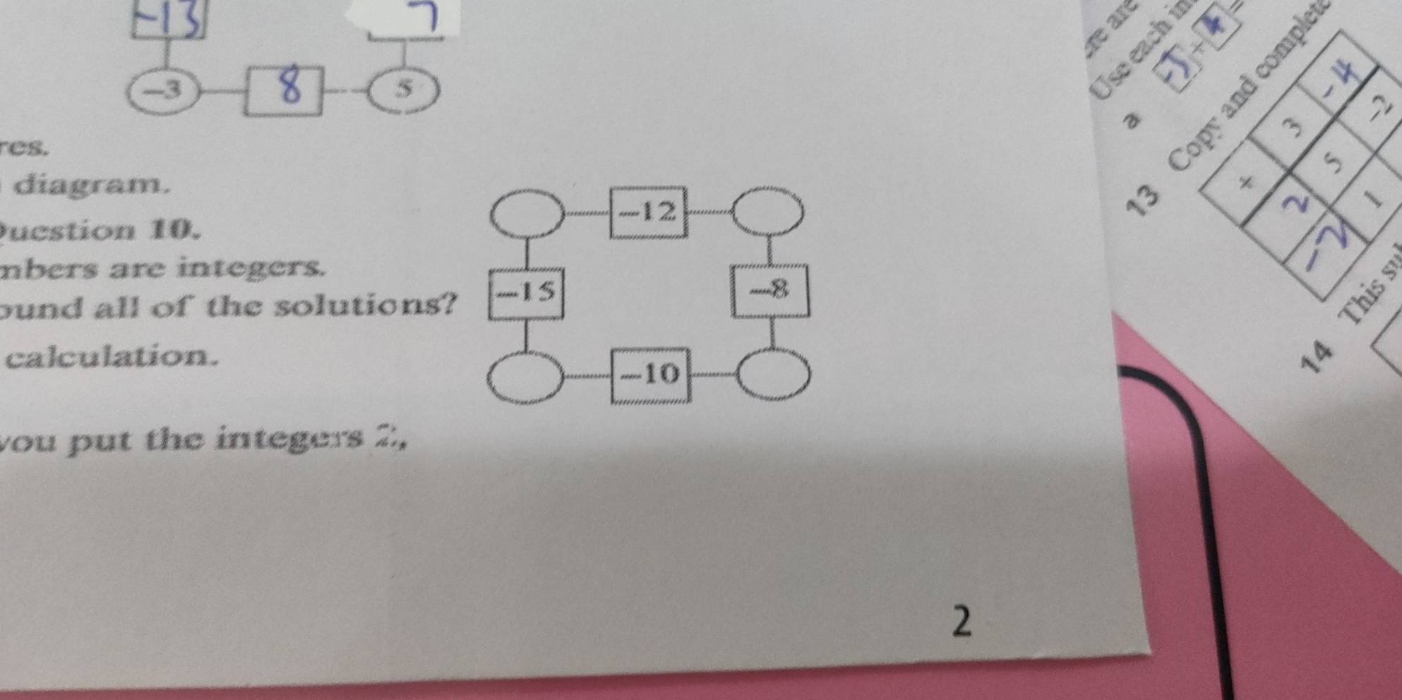 -3
5 
Usoeach i 
a
4
3
res.
6
diagram.× 
2 1 
ucstion 10. 
V 
mbers are integers. 
bund all of the solutions? 

calculation.D 
you put the integers 2,
2