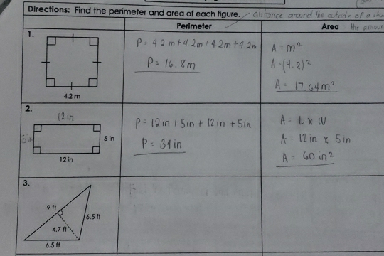 Directions: Find the perimeter and ar