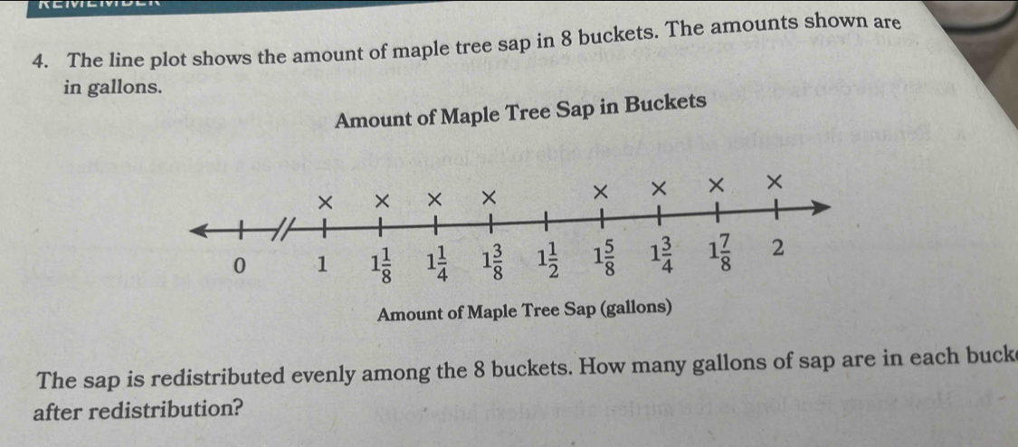 The line plot shows the amount of maple tree sap in 8 buckets. The ...