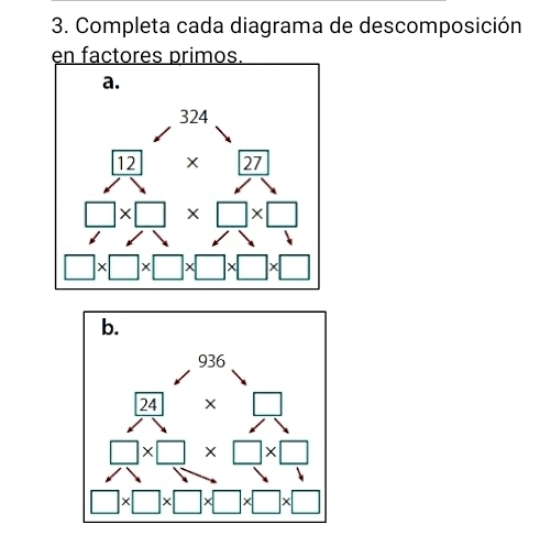 Completa cada diagrama de descomposición