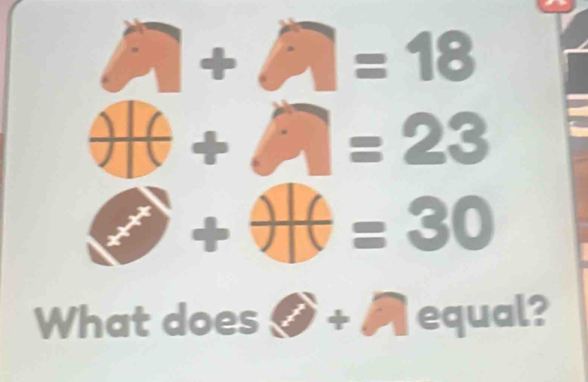 +
=18
+
=23
=frac △  + =30
What does + A equal?