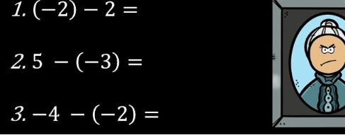 (-2)-2=
2. 5-(-3)=
3. -4-(-2)=