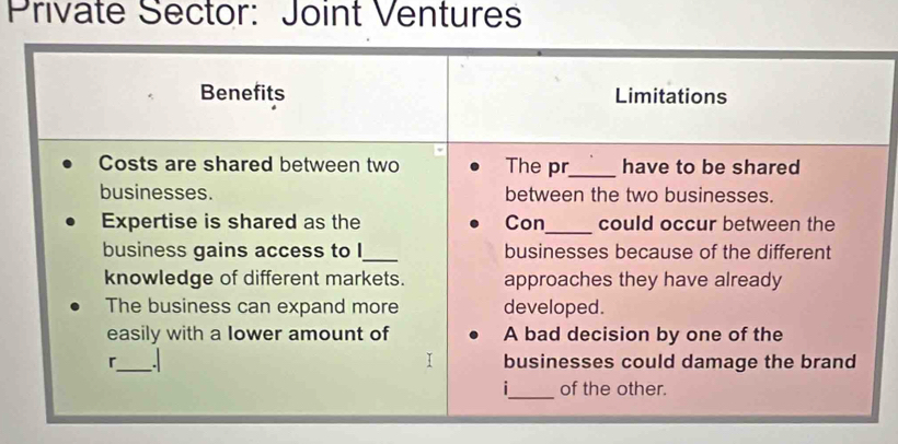 Private Sector: Joint Ventures