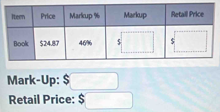 Mark-Up: $
Retail Price: a □ 