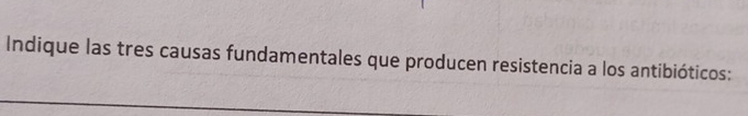 Indique las tres causas fundamentales que producen resistencia a los antibióticos: