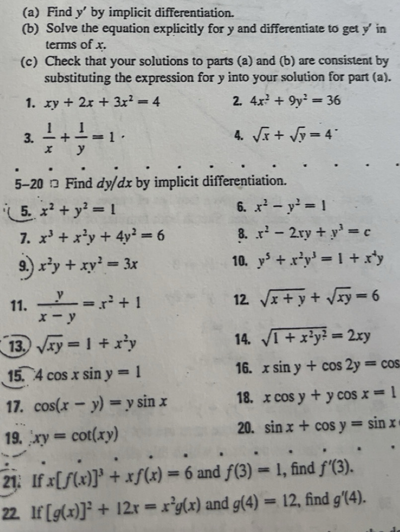 Solved: Find y ' by implicit differentiation. (b) Solve the equation ...