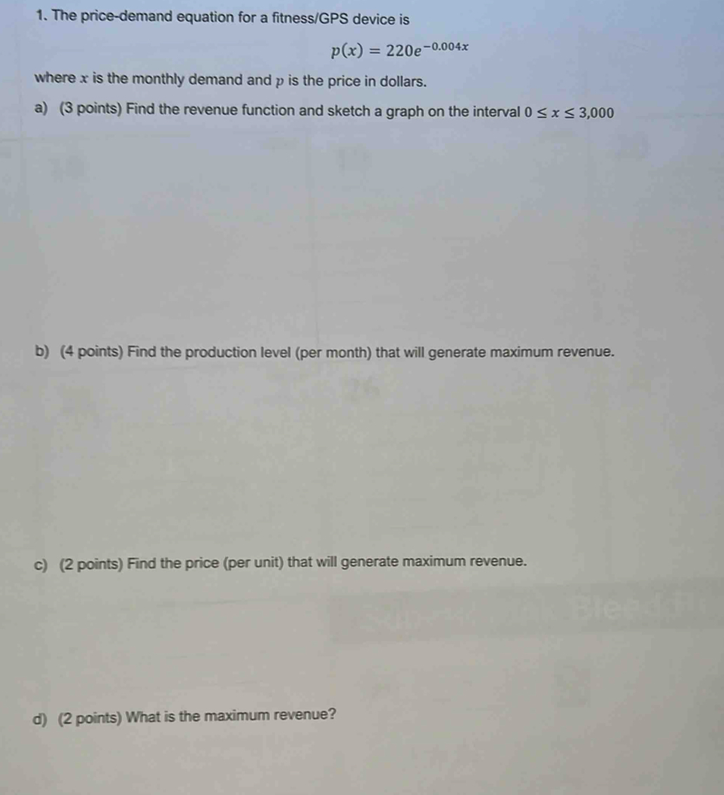 Solved: The price-demand equation for a fitness/GPS device is p(x)=220e ...