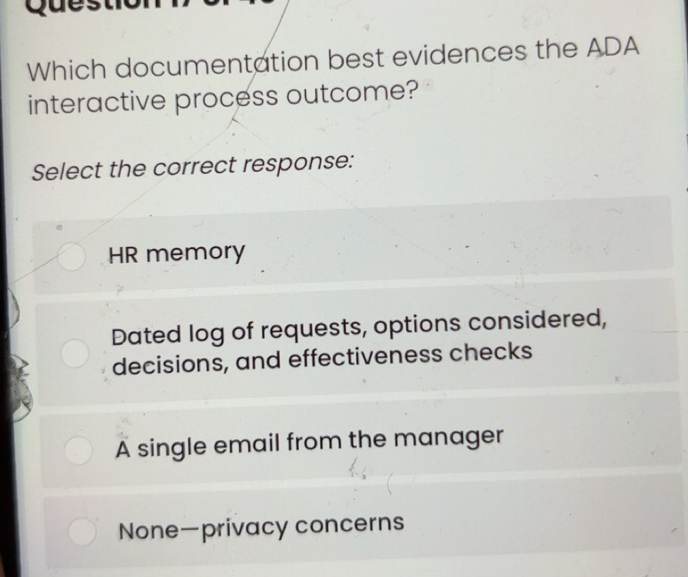 Gelöst:Ques Which documentation best evidences the ADA interactive ...
