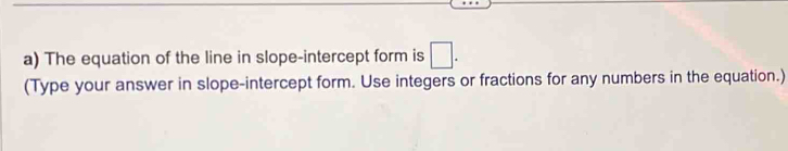 The equation of the line in slope-intercept form is □. 
(Type your answer in slope-intercept form. Use integers or fractions for any numbers in the equation.)