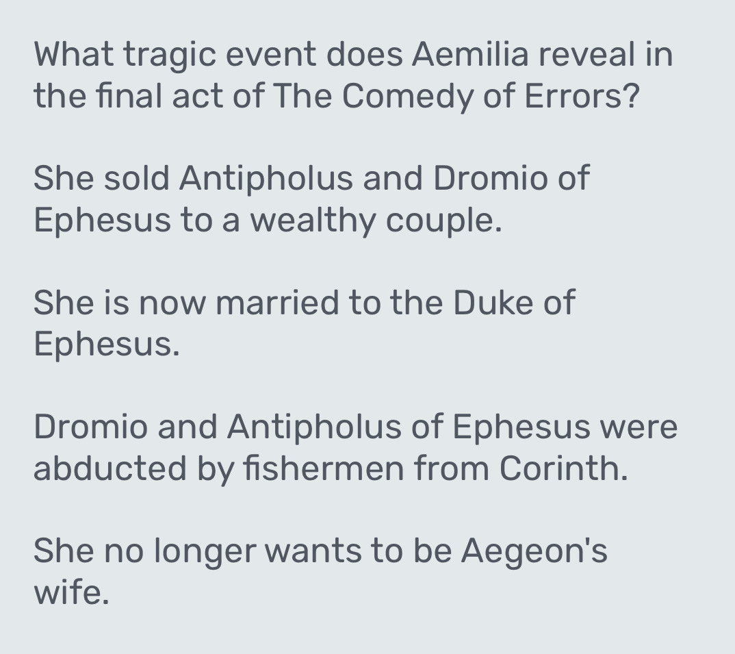 Solved: What tragic event does Aemilia reveal in the final act of The ...