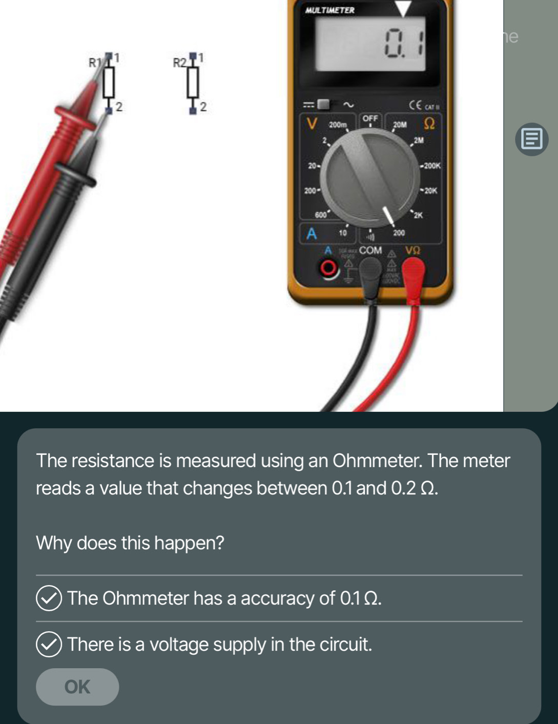 Solved: MULTIMETER R1 1 R2 2 2 The resistance is measured using an ...