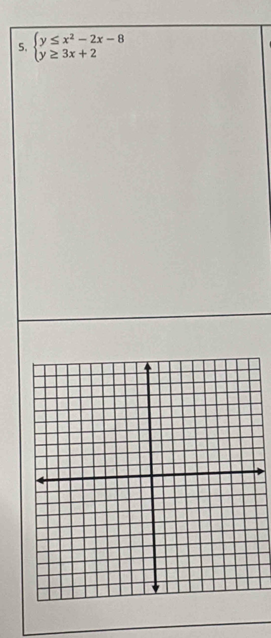 beginarrayl y≤ x^2-2x-8 y≥ 3x+2endarray.