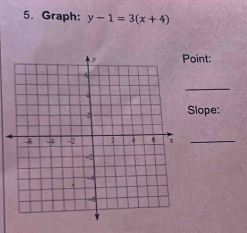 Graph: y-1=3(x+4)
oint: 
_ 
Slope: