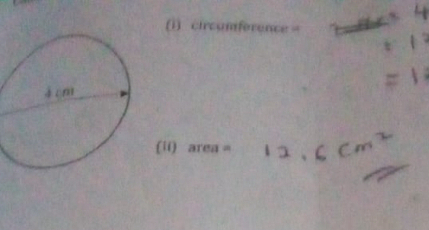 (1) circumference =
(ii) area =