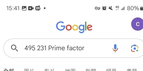 15:41 I 80%
Google
495 231 Prime factor