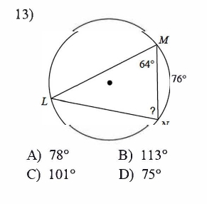 A) 78° B) 113°
C) 101° D) 75°