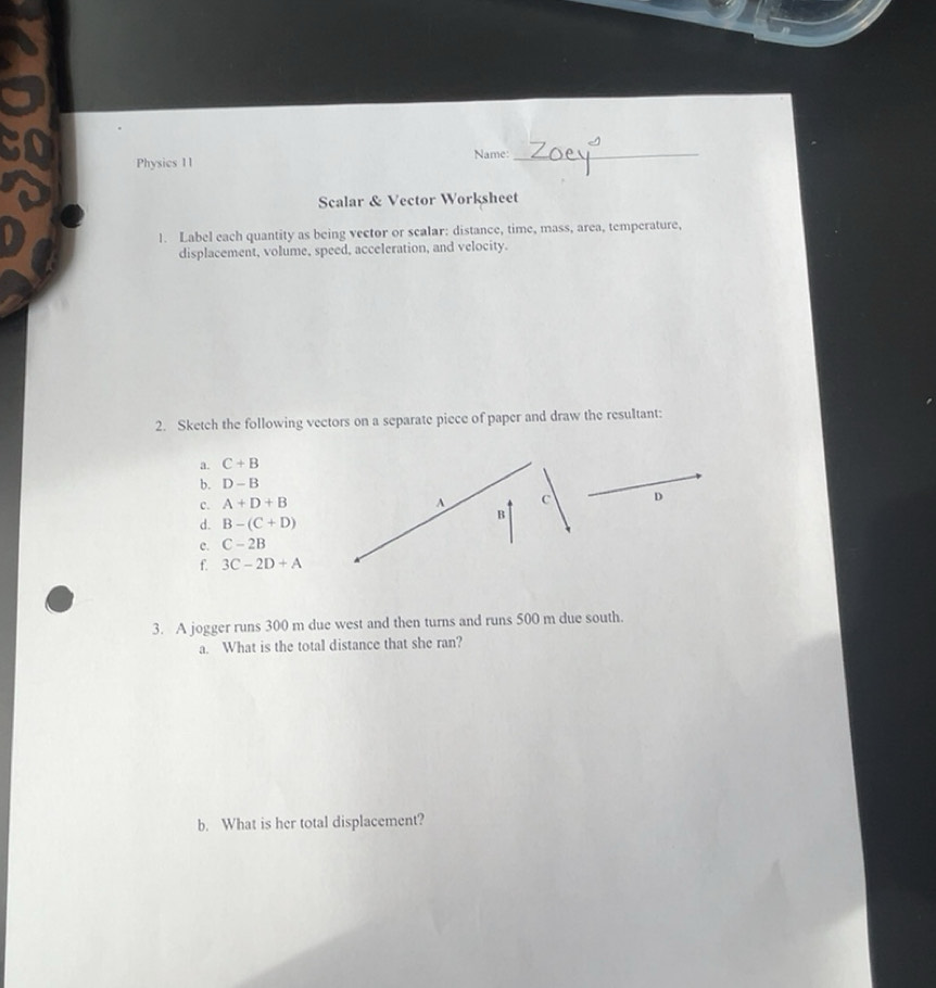 Solved: Physics 11 Name:_ Scalar & Vector Worksheet 1. Label each ...