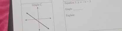 Graph C Equation 3: y=-x-3
Graph:_ 
Explain: