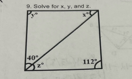 Solve for x, y, and z.