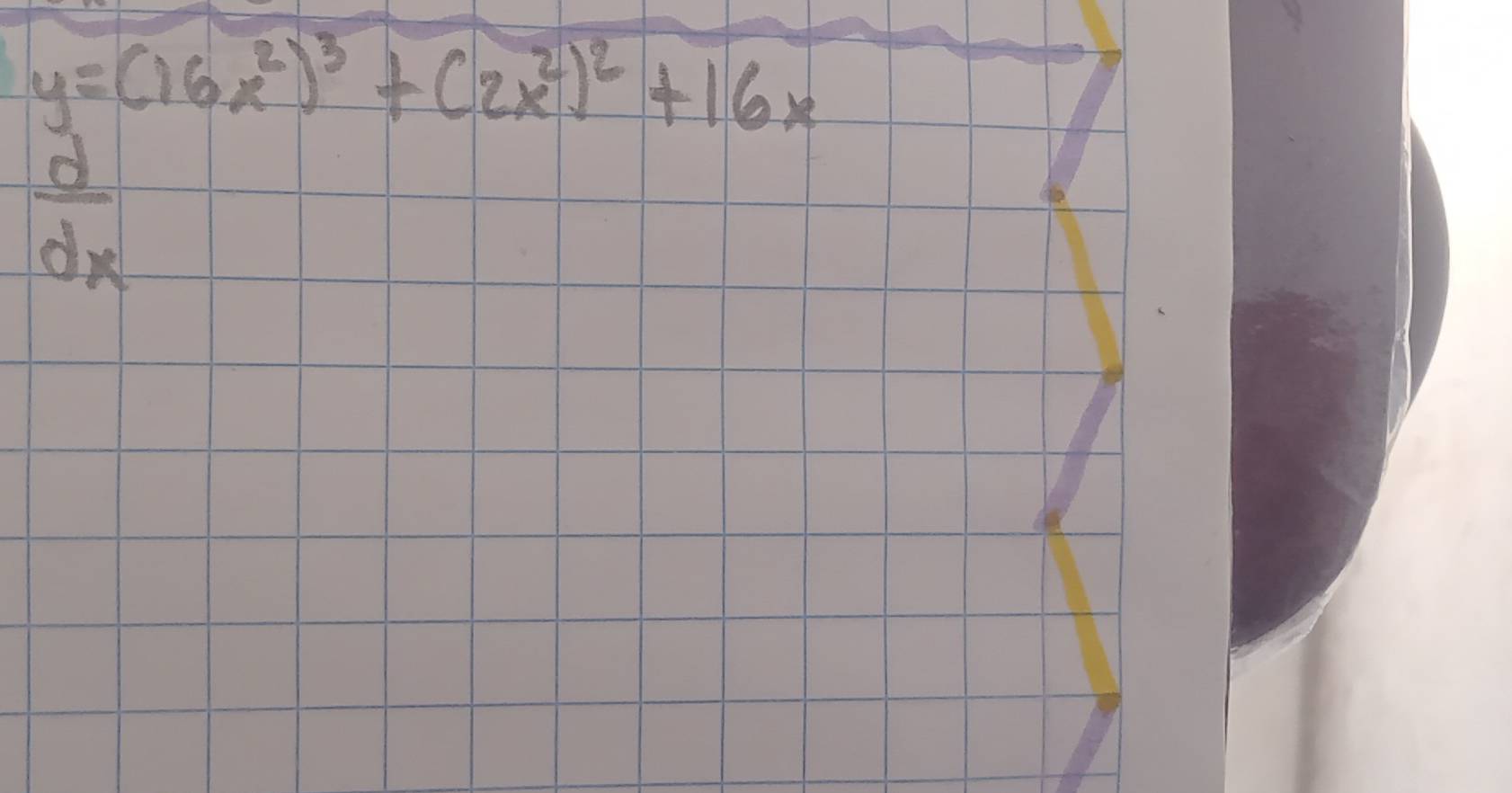 y=(16x^2)^3+(2x^2)^2+16x
 d/dx 