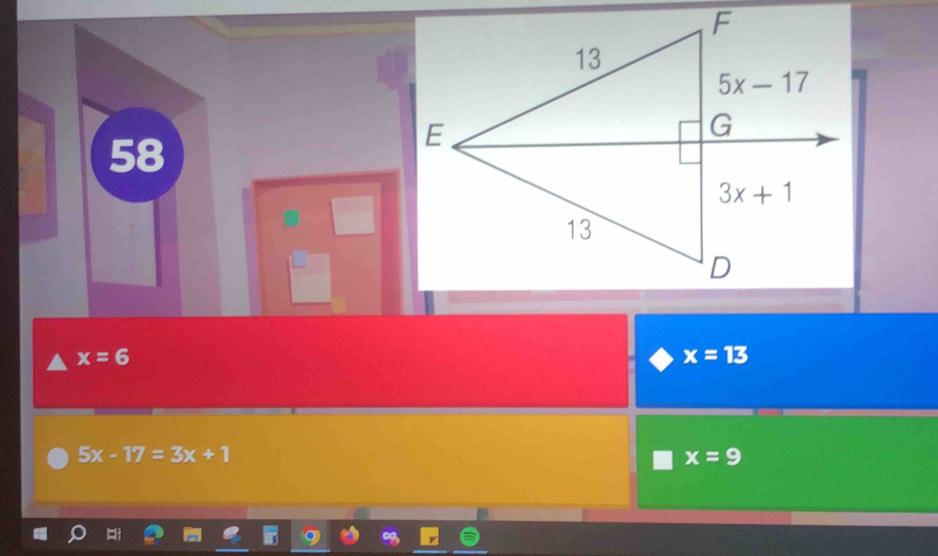 58
x=6
x=13
5x-17=3x+1
x=9