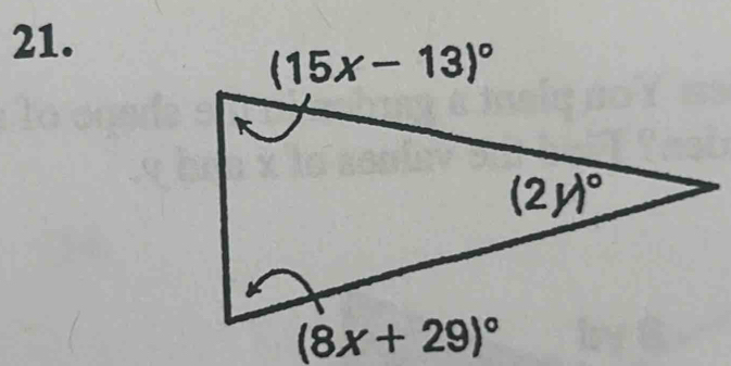 (15x-13)^circ 
(2y)^circ 
(8x+29)^circ 