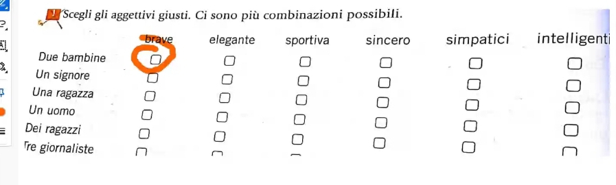 Scegli gli aggettivi giusti. Ci sono più combinazioni possibili. 
i