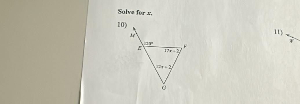 Solve for x.
10) 11)
w