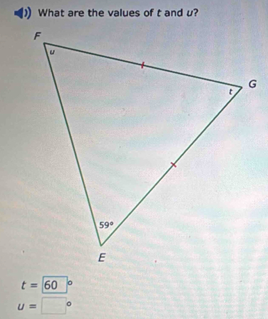 What are the values of t and u?
t=60°
u=□°