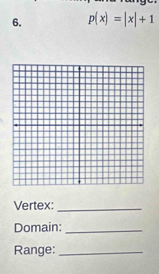 p(x)=|x|+1
Vertex:_ 
Domain:_ 
Range:_