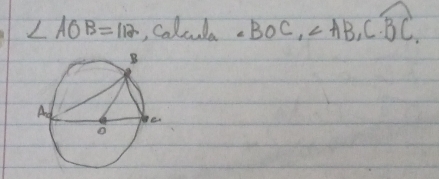 ∠ AOB=112 , Calcula ∠ BOC, ∠ AB_1C.