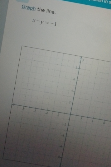 on in s 
Graph the line.
x-y=-1