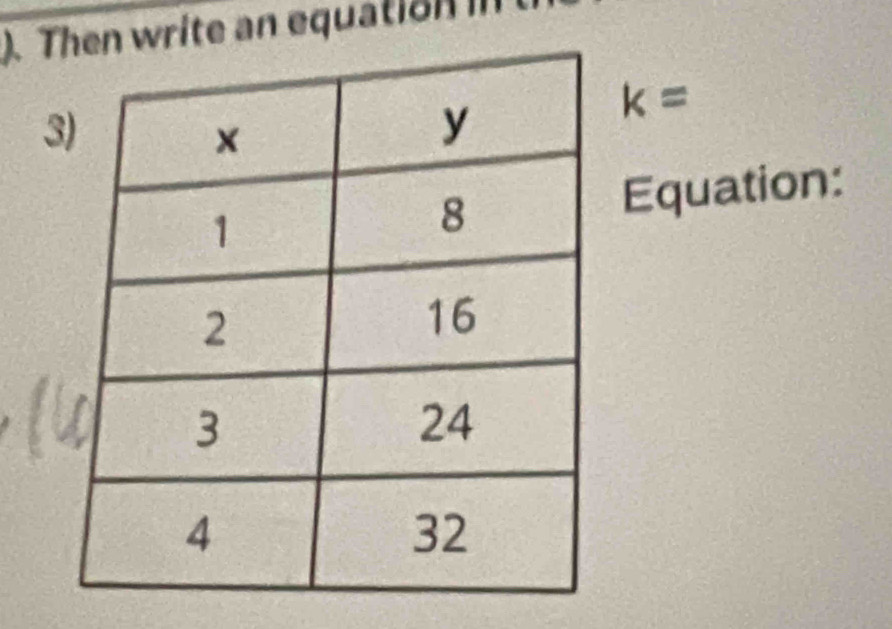 ). Trite an equation in 
3
k=
Equation: