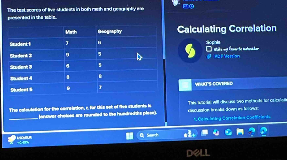 Solved: The test scores of five students in both math and geography are ...