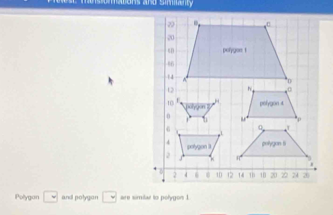 relest. Transionnations and Simianly 
Polygon □ and polygan □ are similar to polygon 1