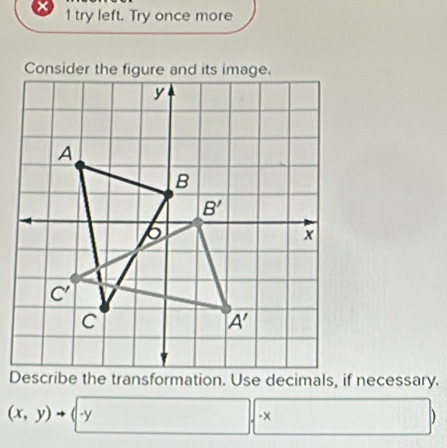 try left. Try once more
(x,y)to (-y
-x
)