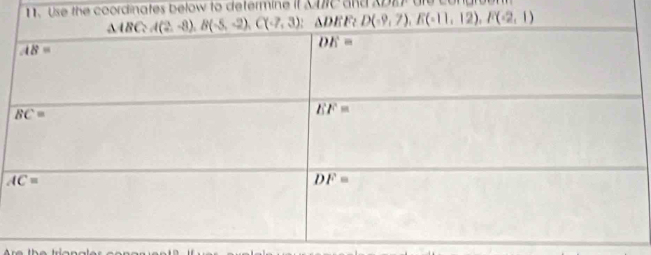 Use the coordinates below to determine it 2D2 and 2D2 are congret