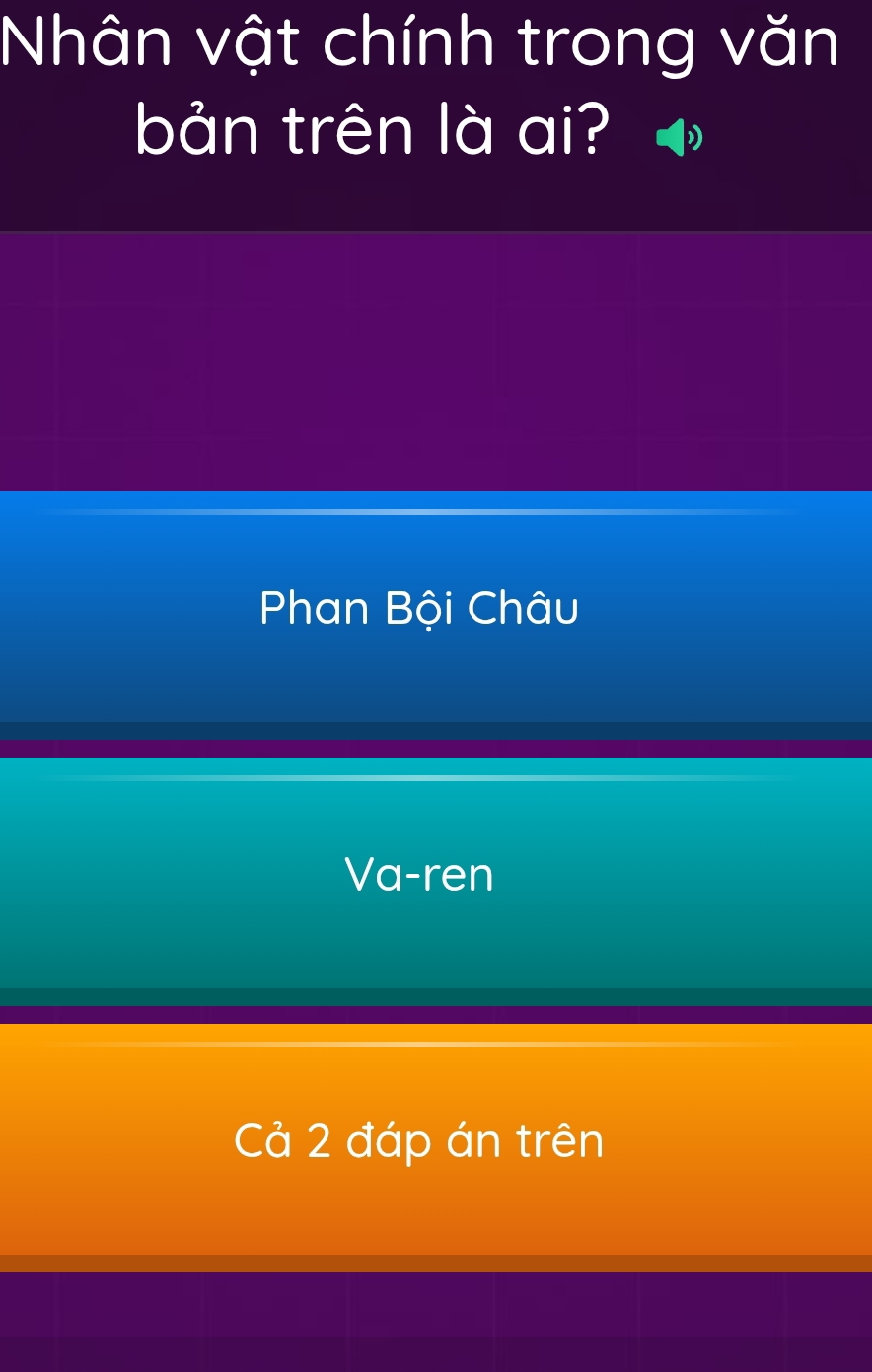 Nhân vật chính trong văn
bản trên là ai?
Phan Bội Châu
Va-ren
Cả 2 đáp án trên