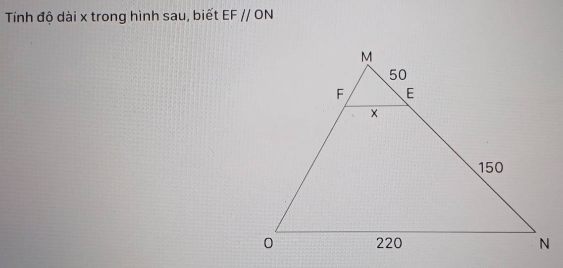 Tính độ dài x trong hình sau, biết EF//ON