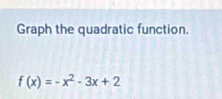 Graph the quadratic function.
f(x)=-x^2-3x+2